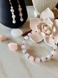 Morganite & Rose Quartz  Earrings & Bracelet Set