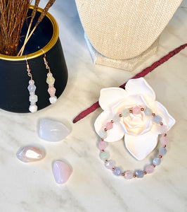 Morganite & Rose Quartz  Earrings & Bracelet Set