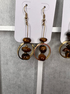 TigersEye & Gold Plated Band Dangle Earrings